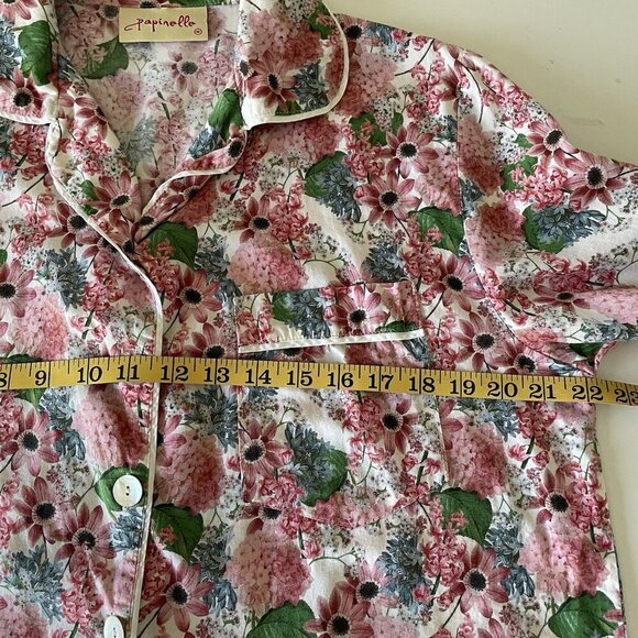Papinelle Pajama Top Womens Sz M Pink Floral Print Button Closure Pocket Cotton - Picture 3 of 7